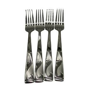 Set Of 4 Oneida Tuscany Scroll Swirl Dinner Forks Stainless Flatware 7 3/4" Read